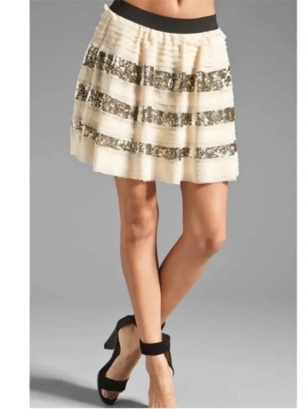 Free People Sparkle And Stripe Sequin Tiered Mini Skirt Sz XS Party Going Out